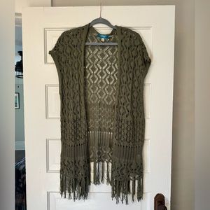 Boho fringe cardigan, Olive color